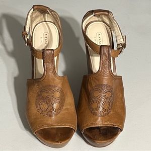 Coach Juday Brown Leather Wedges